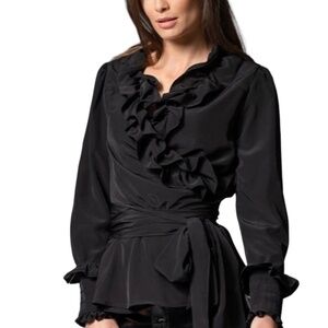 The Shirt Company Vera Black Frilly Cross Over Wrap Evening Luxury Blous…